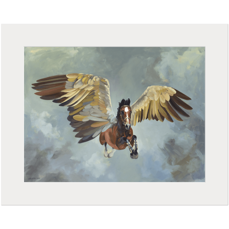 Pegasus winged horse fine art giclee print with white matting by equestrian artist Larissa Ann