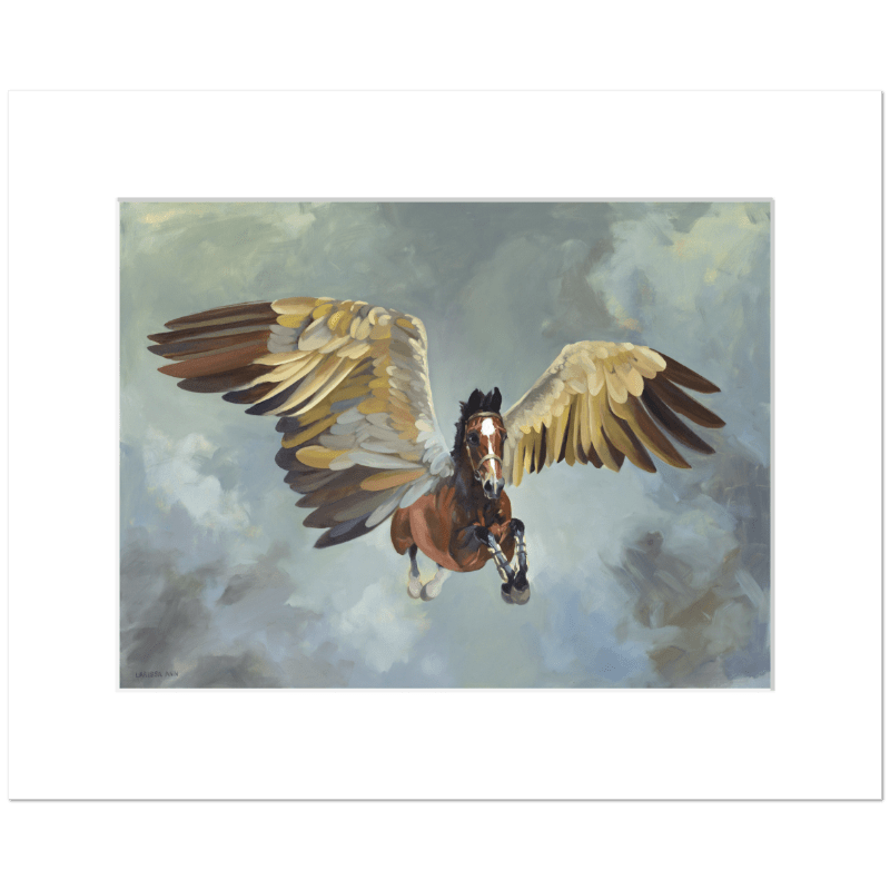 Pegasus winged horse fine art giclee print with white matting by equestrian artist Larissa Ann