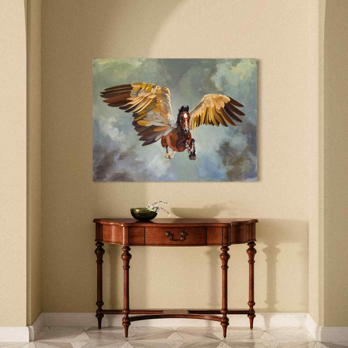 Find Your Wings winged horse fine art print by Larissa Ann — archival equestrian wall art on canvas or paper.