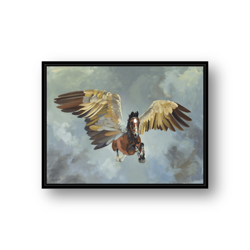 Pegasus winged horse fine art giclee print on gallery wrapped canvas with a floater frame by equestrian artist Larissa Ann