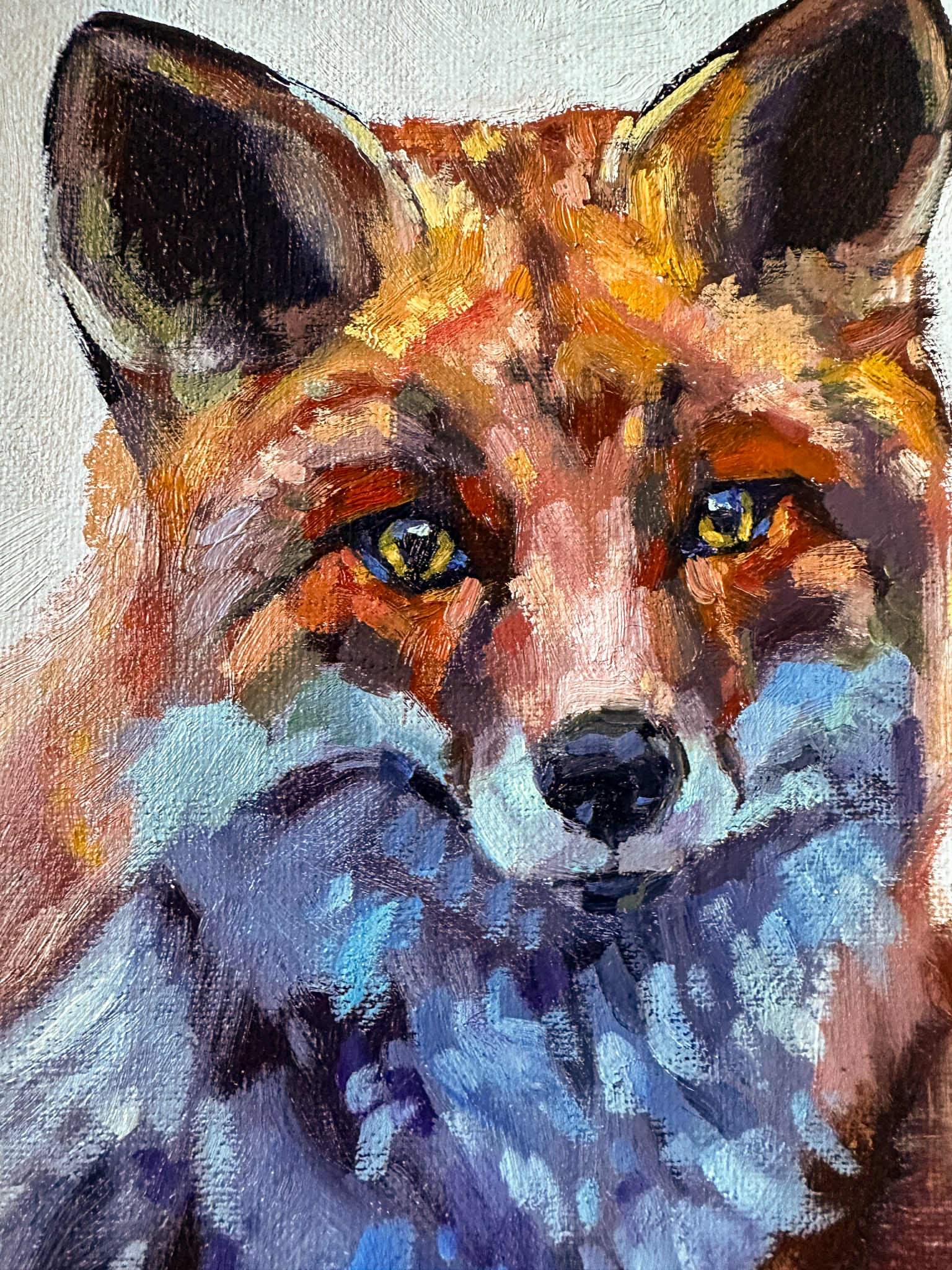 Painting of a fox with bold brushmarks by equestrian artist Larissa Ann