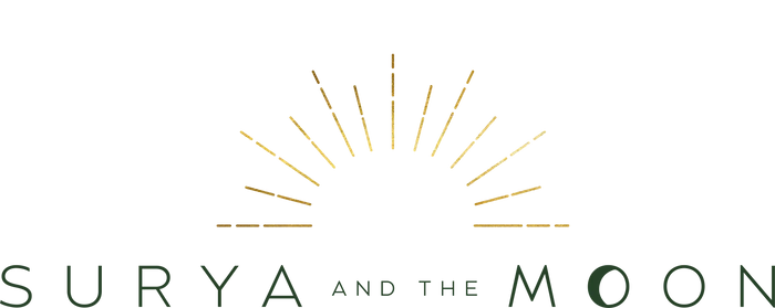 Logo of 'Surya and the Moon' with sunburst design and brand name.