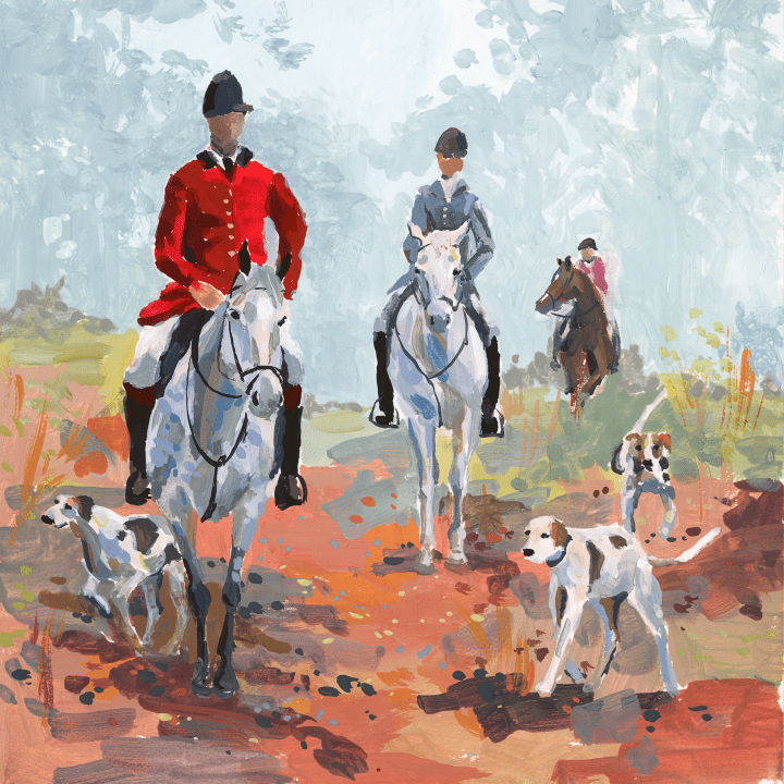 Whipper In fine art print by Larissa Ann featuring a traditional foxhunting scene. Archival equestrian wall art.