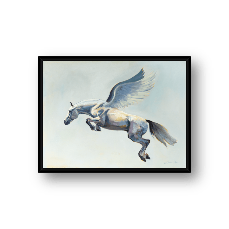 Framed Pegasus horse fine art canvas print by equestrian artist Larissa Ann with back floater frame