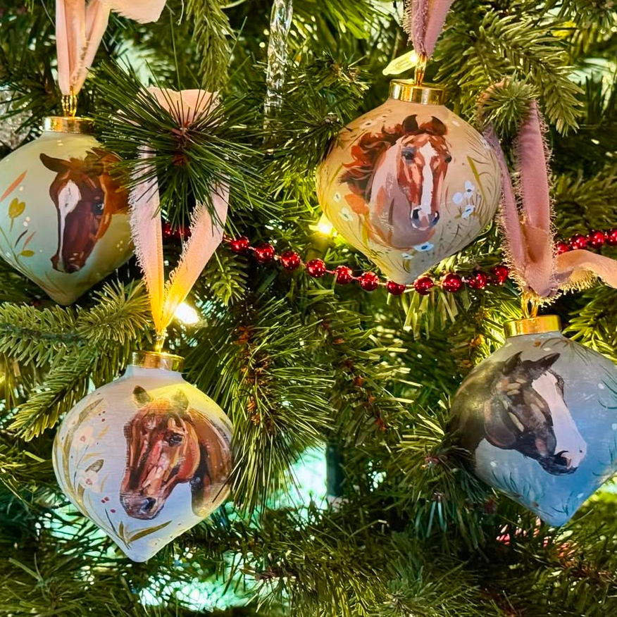Custom hand-painted ornaments for Julie Goodnight. Perfect gifts for equestrians and horse girls, thoughtful gifts for someone who has everything. 