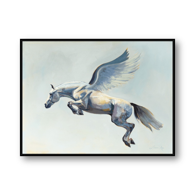 Winged Pegasus horse art print on canvas in a floater frame